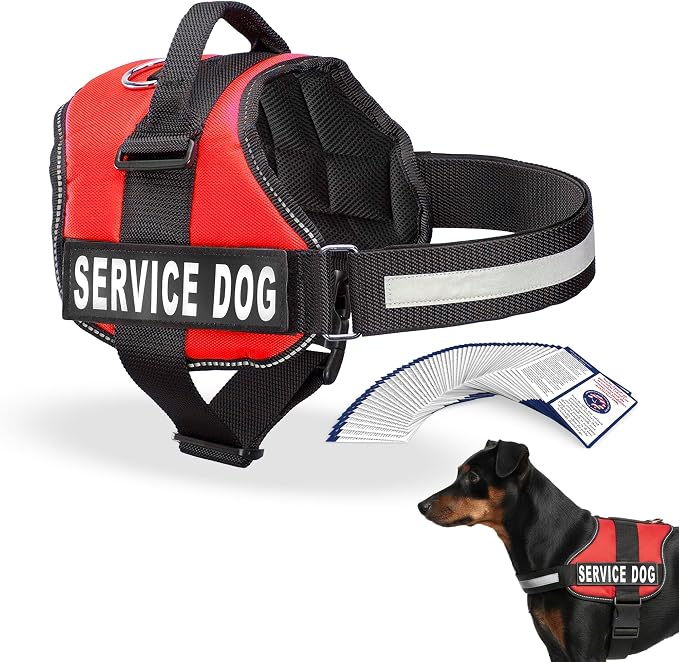 Industrial Puppy Service Dog Vest Harness - Durable & Adjustable Vest for Dog with Reflective Straps, Removable Patches, 50 ADA Cards, Handle & D-Ring, Travel and Daily Use,Bright Red, XXXS 11.5"-13"