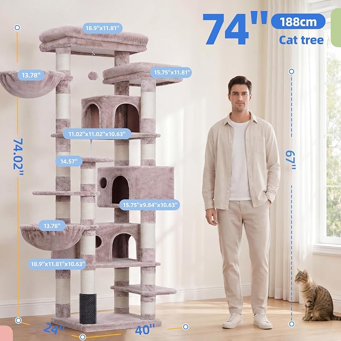Hey-brother Cat Tree, Multi-Level Tower with 3 Condo, Hairbrush, MPJ035-MMU