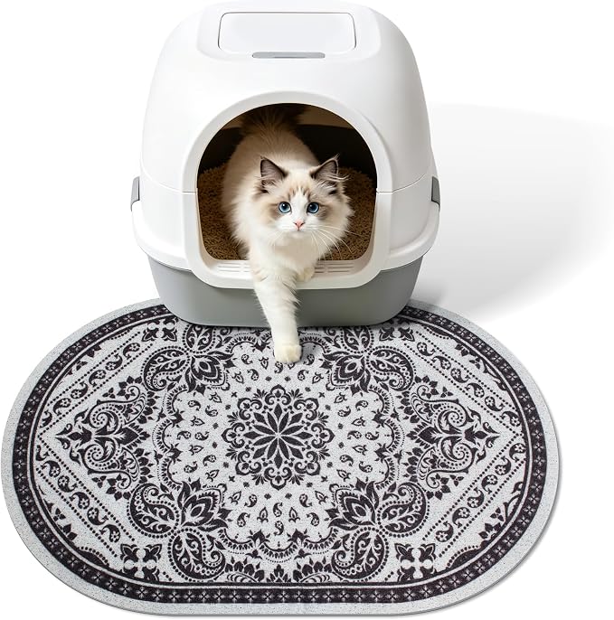 Cat Litter Mat, 24"x15" High Density PVC Litter Rug Trapping Mat, Non-Slip, Waterproof & Urine-Proof Kitty Litters Catcher Mats, Keep Floor Clean, Soft on Kitten Paws, Cat Essentials Black