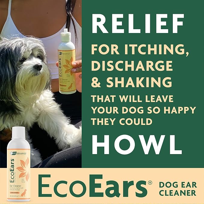 EcoEars Dog Ear Cleaner – Natural Formula for Odor & Wax Buildup – Gently Cleans Dog Ears – 8 oz 2pack
