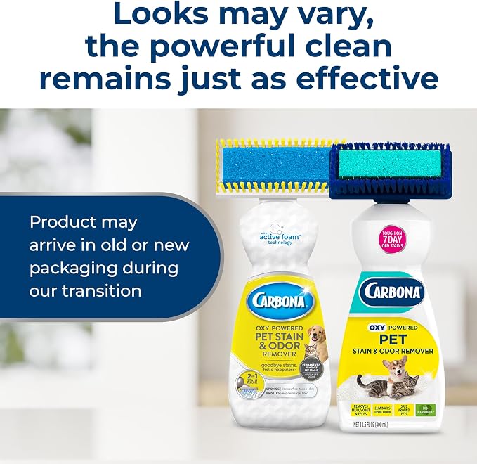 Carbona 2-in-1 Oxy-Powered Pet Stain & Odor Remover (13.5 Fl Oz), Carpet Spot Cleaner Removes Urine Odor, Lifts Mud & Vomit Stains, Prevents Resoiling