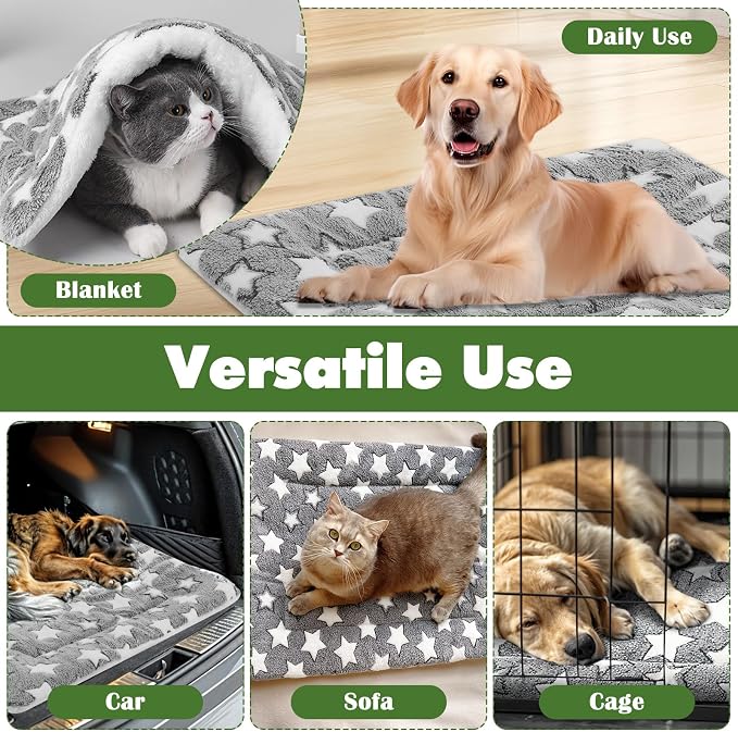 4 Pcs Dog Bed Mat Crate Pad Reversible Mat Machine Washable Bed Star Pet Sleeping Kennel Pad for Crate for Small, Medium, Large Dog(16 x 24 x 1.2 Inch,Gray)