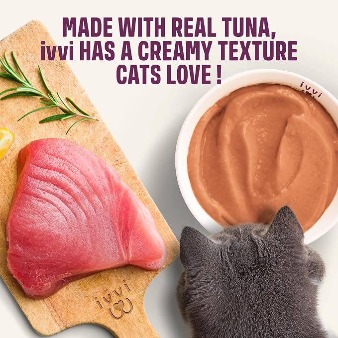 ivvi Relax for Cats – Calming Cream with Tryptophan, Casein, Magnesium & B Vitamins – Natural Stress Support – 30 x 0.53 oz Sachets – with Real Tuna