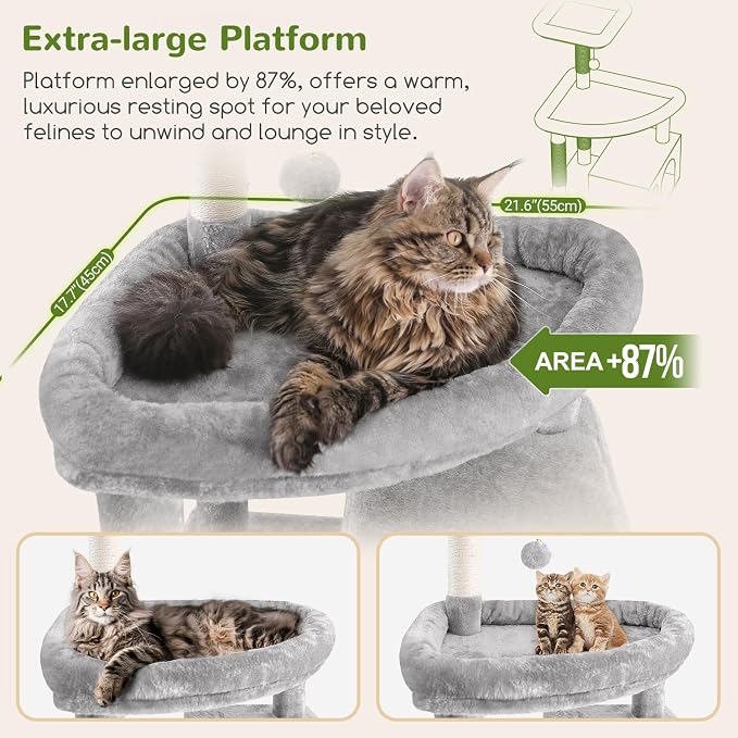 Globlazer Giant Cat Tree for Indoor Large Cats, 83in, F83, Light Grey | XXL Cat Tower with 9 Scratching Posts for 20lb+ Heavy Duty Large Adult Cats