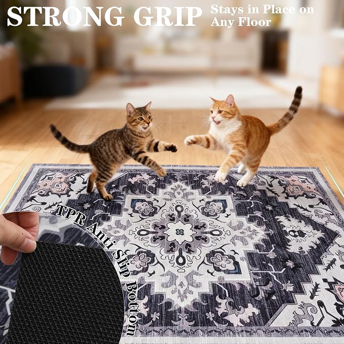 EXPAWLORER Cat Litter Mat, 32”x48” XL Non-Slip Urine Waterproof Litter Trapping Mat Easy to Clean Washable Litter Box Mat for Floor Soft on Kitty Paws, Indoor Food Mats Rug Pads for Bathroom Grey