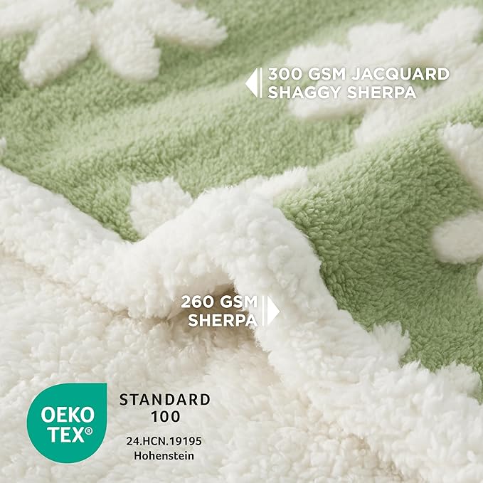 LE SURE Waterproof Puppy Blanket for Small Dogs - Washable Double Sided Dog Blankets with Warm Jacquard Shag and Soft Sherpa Fleece, Pet Cat Blanket for Couch Protection, 3D Textured Cloud, Green