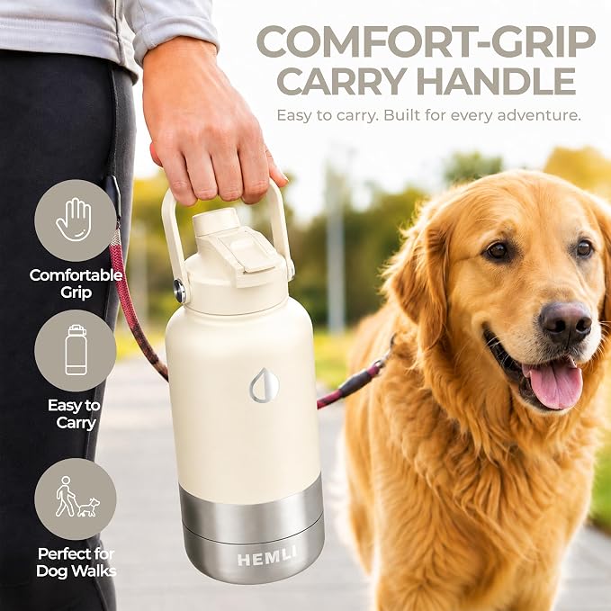32 oz. Dog Water Bottle, Insulated Dog Travel Water Bottle, Stainless Steel Pet Water Bottle Dispenser Portable Food and Water Bowl for Dogs for Walking Dog Canteen Travel Kit