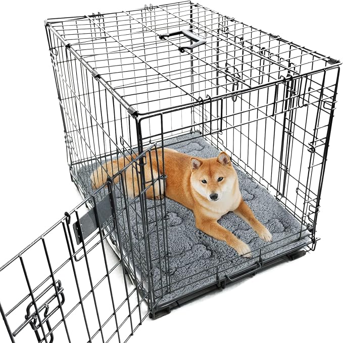 Dog Bed Crate Mat(36" X 23") 2 Pack, Soft Plush Dog Bed Pad | Machine Washable Crate Pad, Dog Sleeping Mat with Anti Slip Bottom, Grey