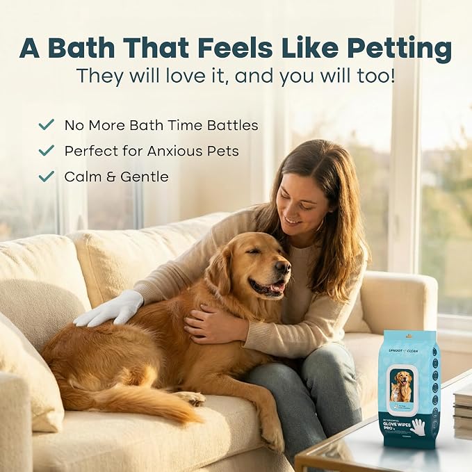 Uproot Clean Pet Grooming Gloves: Deodorizing & Grooming, 3-Month Supply | Extra-Thick Cat & Dog Wipe for Clean Paws, Eyes, Ears, Butt & Body, Lick-Safe. Mess-Free - Removing Tough Dirt, Odor, Oils