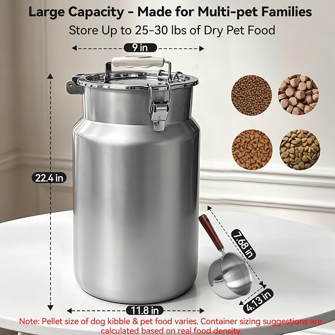 Newget 30 lb Stainless Steel Airtight Dog Food Storage Container with Scoop | Large Capacity, Rust-Resistant Steel, Sturdy & Durable, Airtight Seal, Moisture Protection, Suitable for Multi-Pet Families