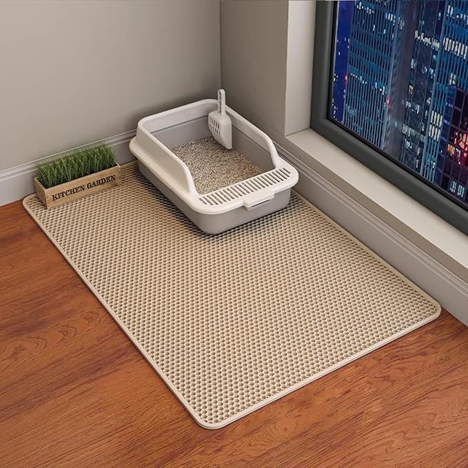 Cat Litter Mat Cat Litter Trapping Mat, 30 x 22 inch Honeycomb Double Layer Design, Urine and Water Proof Material, Scatter Control, Less Waste, Easier to Clean, Washable yellow