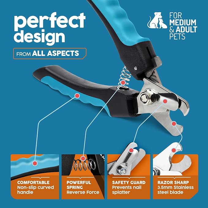 PORTENTUM Dog Nail Clippers for Large and Medium Breed (6") Professional Pet Nail Clipper Suitable for Cats, Rabbits and Guinea Pigs with Safety Lock and Protective Guard to Avoid Over Cutting