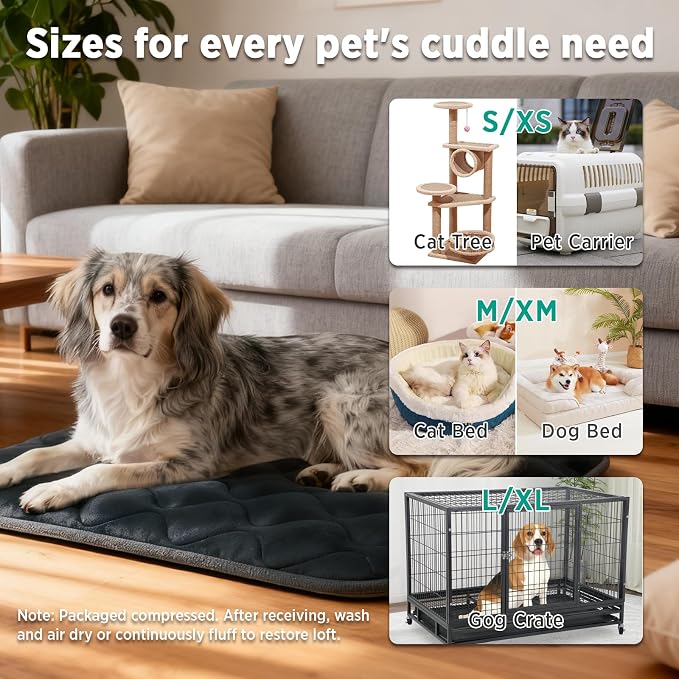 Dog Bed Mat Crate Pad, Anti-Slip Bottom Machine Washable Pet Pad | Thick lightweight mat with anti-slip bottom, machine washable. Ideal for dogs, cats in crates, home & car, S 24x18'', Grey