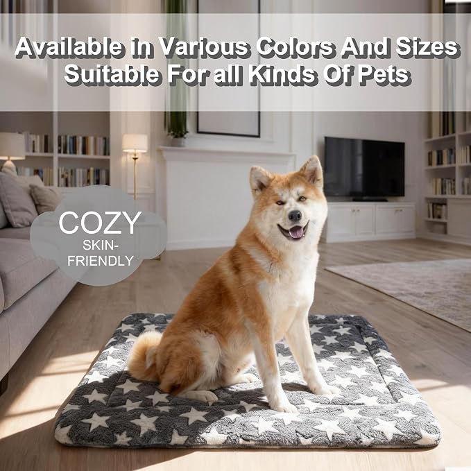 Washable Dog Bed Mat With Anti-Slip Bottom, Deluxe Plush Memory Foam Crate Pad & Waterproof Outdoor Kennel Mat For Dogs & Cats-Durable Crates Beds, Large Medium Small Puppy Size 24" x 18",Gray