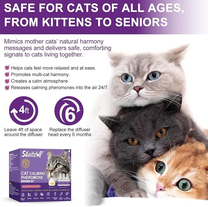 Calming Pheromone Diffuser for Cats Relieves Anxiety and Stress Calming 1 Diffuser for Cats 3 Refills, Reduces Fighting and Scratching Calming Relaxation
