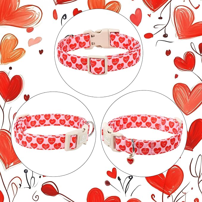 Valentines Dog Collar for Small Dogs - Valentine Red Conversation Hearts Dog Collars, Love Boy Girl Dogs Collars, Lightweight Adjustable Cute Puppy Collar with Quick-Release Buckle XS