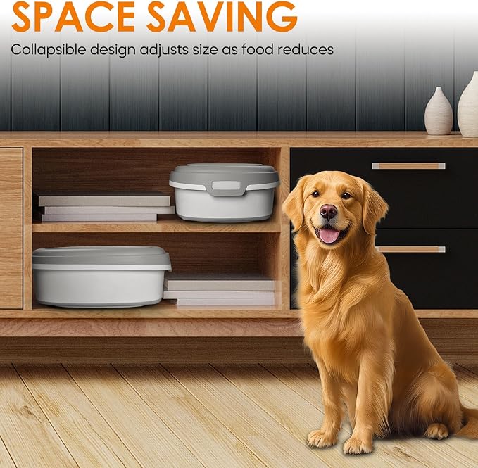 28-30lbs Collapsible Dog Food Storage Container,Airtight Dog Food Container | Pet Food Storage Container with Double Seal Lid,Wheels,Multifunctional for Dog,Cat,Rice,Flour,Scoop &Small Container