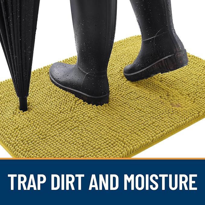 OLANLY Dog Door Mat for Muddy Paws 24x16, Super Absorbent Chenille Mud Mat | Mustard Yellow, Absorbs Moisture and Dirt, Non-Slip Machine Washable Doormat, Quick-Dry Indoor Entryway Floor Carpet for Dogs