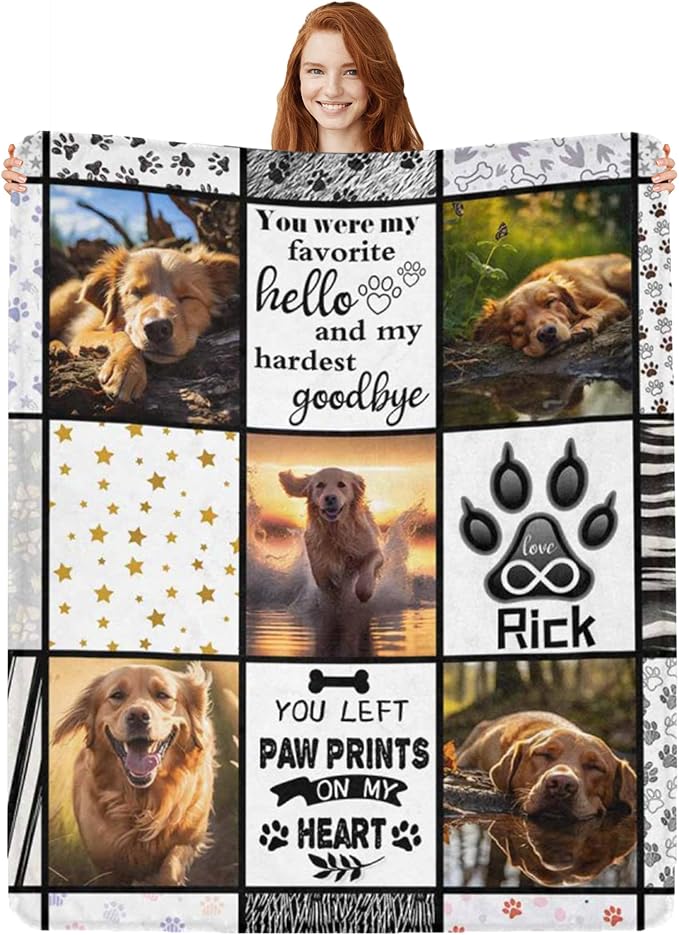 Artsadd Custom Fleece Throw Blanket - Personalized Pet Memorial Gifts with Photos & Name - Dog & Cat Lovers Memorial Gift - 40x50 inches - A-1-3