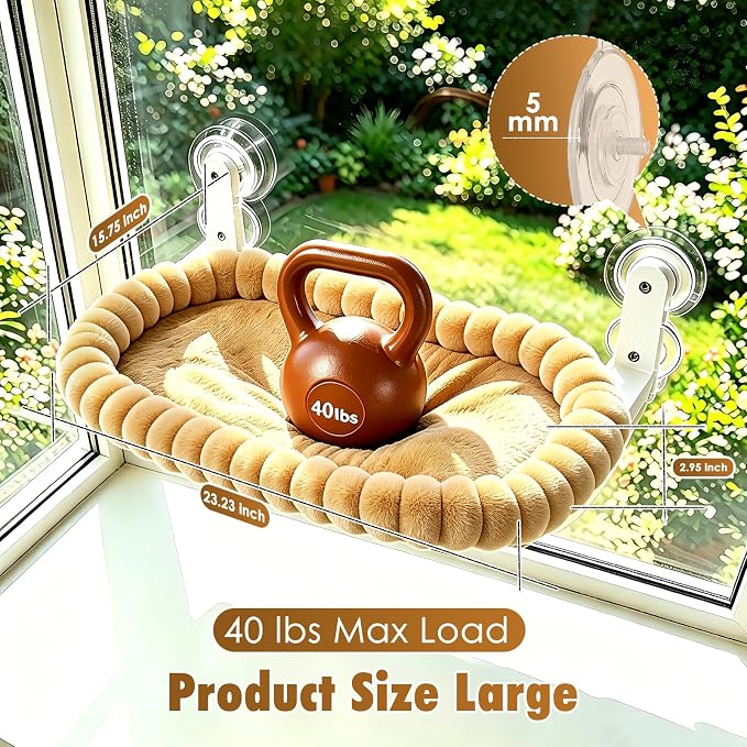 IPOW Cat Window Perch Cordless Foldable Cat Hammock Bed for Window with 4-Sided Bolster, Sturdy Metal Frame & Strong Suction Cups Window Hammock for Large Cats and Kittens