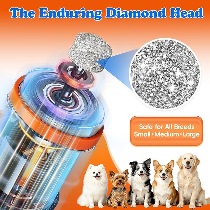 Dog Nail Grinder with LED Light – Quiet & Safe Pet Nail Trimmer for Small Medium Large Dogs & Cats, Cordless & Rechargeable, Low Noise Dog Nail Care for Beginners