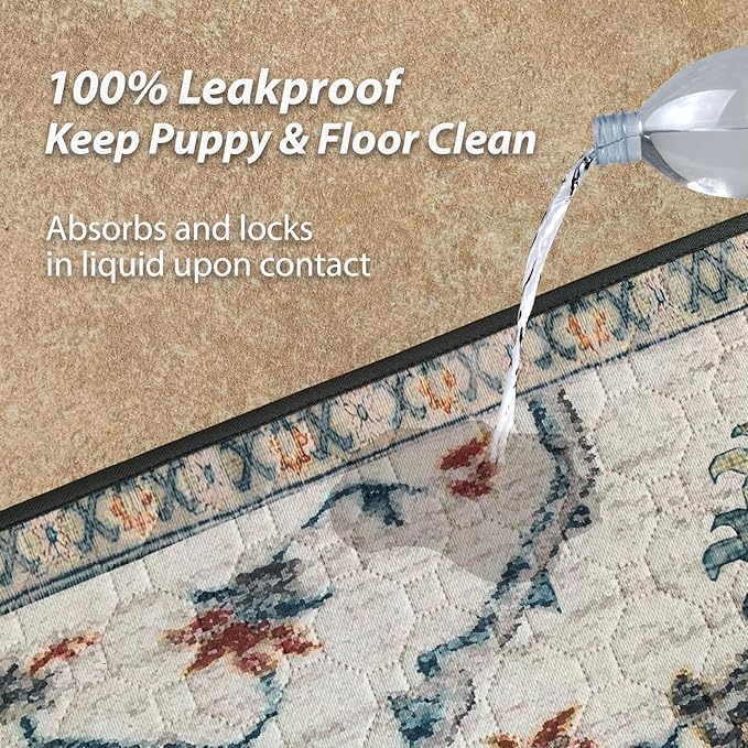 nunubaby Washable Pee Pads for Dogs, Stylish, Non-Slip and Leak-Proof Pee Pads. Reusable Potty Pads for Dogs for Crates and Floors.(Beige/Floral, 18" x24" )