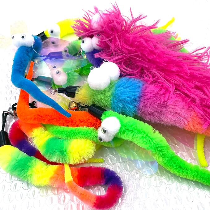 AcceLeah 16Pcs Cat Wand Refills, Worm & Dragonfly Teaser Attachments for Indoor Cats