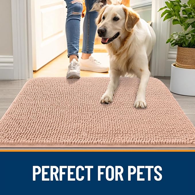 OLANLY Dog Door Mat for Muddy Paws 70x32, Super Absorbent Chenille Mud Mat | Peach, Absorbs Moisture and Dirt, Non-Slip Machine Washable Doormat, Quick-Drying Indoor Entryway Floor Carpet for Dogs