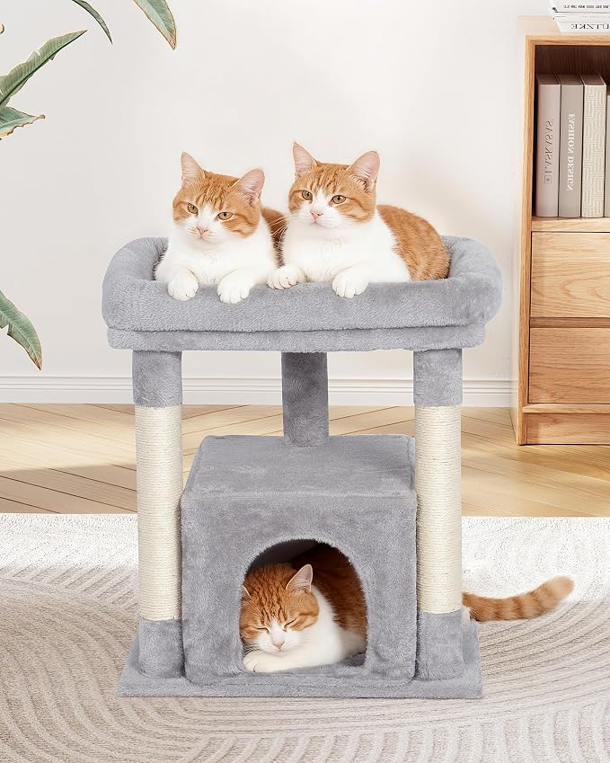 23.6" Cat Tree for Large Cat, 19 * 15.8 in Large Perch, Light Gray | Cat Tower with Scratching Post, 2-door Cat Condo for Adult Indoor Cats, Easy to Clean and Install, Assembly tools included