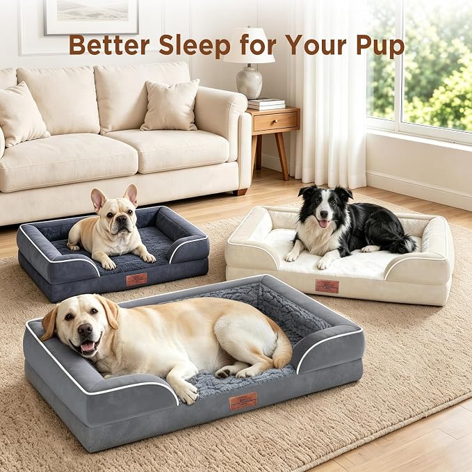 Comfort Expression Orthopedic Dog Beds for Large Sized Dog with Bolster | Waterproof Dog Couch Bed with Washable Cover & Non-Slip Bottom, Supportive Egg Crate Foam Large Pet Bed, 36x27 Inch