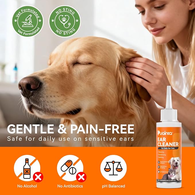Dog Ear Cleaner Solution - Alcohol-Free Ear Wash with Quantum Silver & Witch Hazel - Soothes Itch, Removes Wax & Odor - Gentle Daily Flush for Dogs & Cats (8 oz) | Vet Formulated Patented Quantum Silver Alcohol-Free Dog & Cat Ear Flush, Soothes Itching...