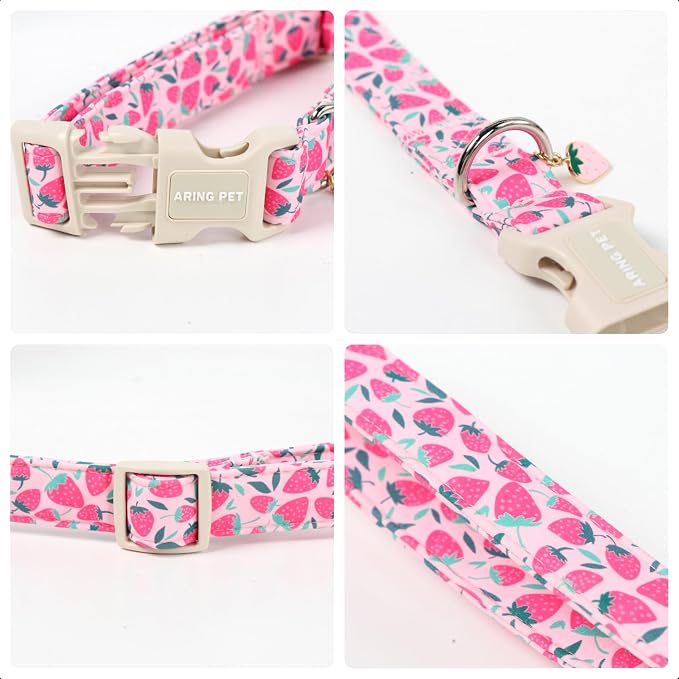 ARING PET Strawberry Dog Collar, Cute Spring Summer Pink Puppy Pet Collars for Small Medium Large Female Girl Dogs-L