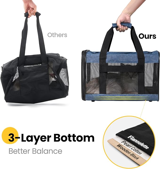 Conlun Dog Carrier Soft Sided, Large Cat Carrier with Inner Safety Leash, Pet Transport Carrier for Large Cats and Medium Dogs up to 20 Lbs, Collapsible Travel Puppy Carrier Bag -Blue L