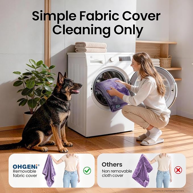 OhGeni Orthopedic Dog Bed Couch Big Cat Sofa for Extra Large Sized Pets with Memory Foam, Machine-Washable Waterproof Removable Cover, Soft Comfortable Fabric, 44-inch (Purple)