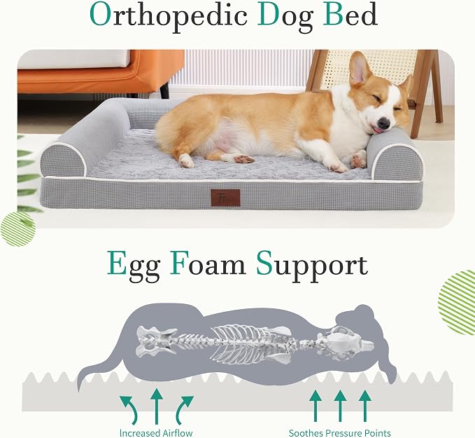 TJSOULER Orthopedic Dog Beds for Small Medium Dogs,Waterproof Lined Egg Crate Foam Pet Bed Mat with Removable and Washable Cover and Non Slip Bottom,Dog Sofa Soft Bed