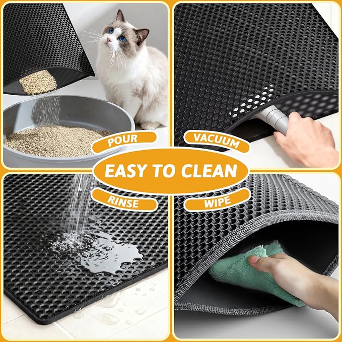 Pieviev 2 Packs Cat Litter Mat Double Layer Waterproof Urine Proof Trapping Mat (24"X15", Black) | Waterproof Urine Resistant Layer Litter Box Mat, Easy Collection, Soft on Kitty Paws, Black Color for Indoor Cats