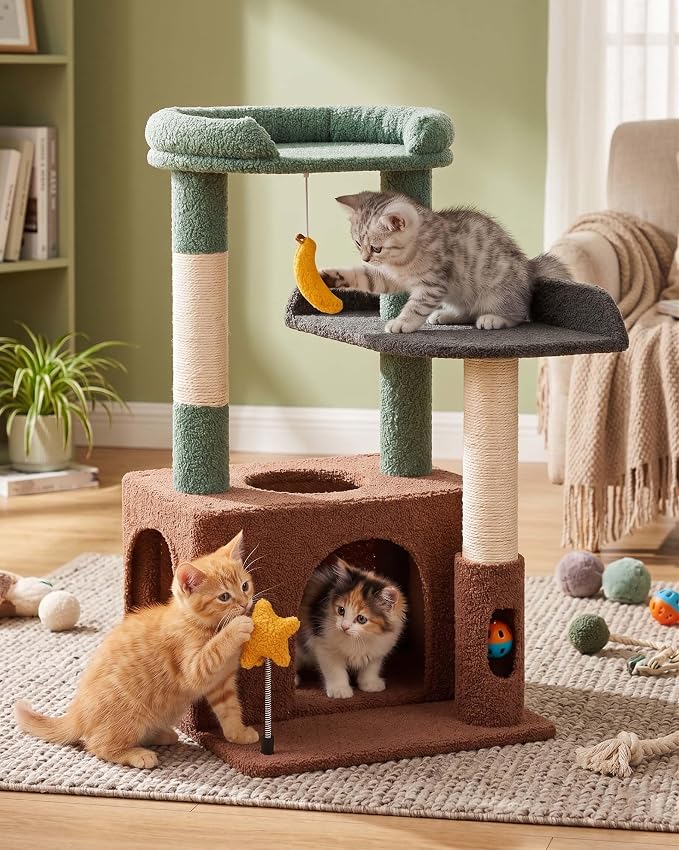 Small Cat Tree, Compact 30" Cat Tower for Indoor Kittens | Plush Finish, Cozy Condo, Soft Top Perch, Sisal Scratching Post, Dangling Ball Toy, Anti-Tip Base, for Cats up to 15 lbs