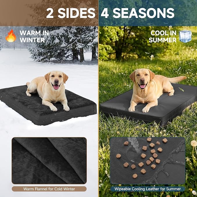 XL Waterproof Dog Bed for Crate, Washable Reversible Pads, 41x27, Black | Kennel Pet Bed for Medium Large Dogs with Removable Cover, Waterproof, Wipeable, Anti-Slip, Outdoor, Black