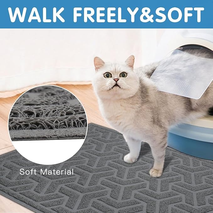 UPSKY Waterproof Cat Litter Mat Large 35" x 24" Soft on Kitty Paws, Gray | Litter Box Mat, Cat Litter Mat Litter Trapping Mat, Waterproof Scatter Control, For Indoor Cats, Easy to Clean