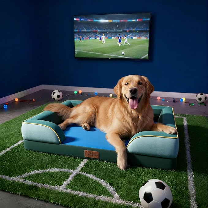 Comfort Expression Orthopedic Dog Bed for Extra Large Dogs with Bolster | Waterproof Dog Couch Bed with Washable Cover & Non-Slip Bottom, Supportive Egg Crate Foam XL Pet Bed, 42x30 Inch