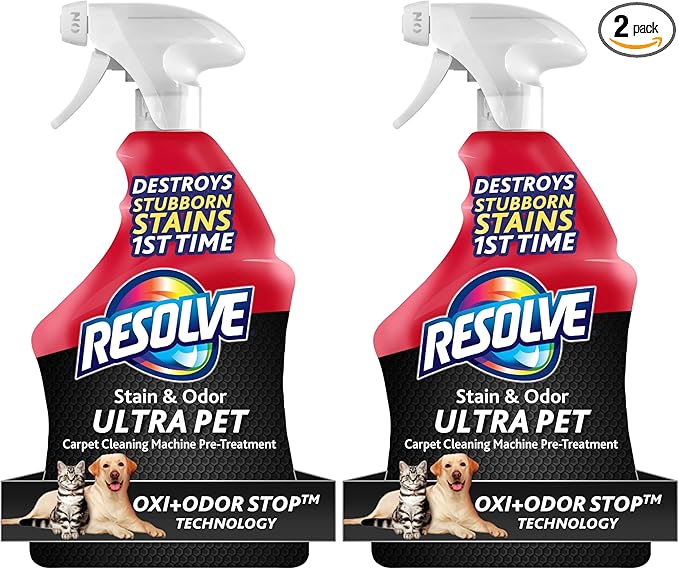 Resolve Ultra Pet Odor and Stain Remover Spray – Carpet Cleaner for Cat and Dog Urine and Poop, 32oz (Pack of 2)
