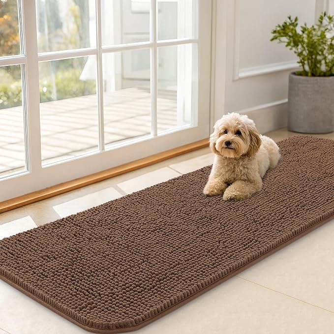 OLANLY Dog Door Mat for Muddy Paws 59x20, Super Absorbent Chenille Mud Mat | Mocha, Absorbs Moisture and Dirt, Non-Slip Machine Washable Doormat, Quick-Drying Indoor Entryway Floor Carpet for Dogs
