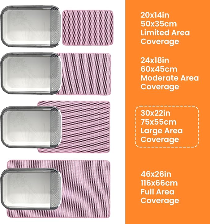 Extra Large Cat Litter Mat, Double Layer Honeycomb Design, Pink | 30x22”, Reduces Litter Tracking, Easy to Clean, Waterproof, Non-Slip, Soft on Paws, Scratch Resistant, Pink, XL