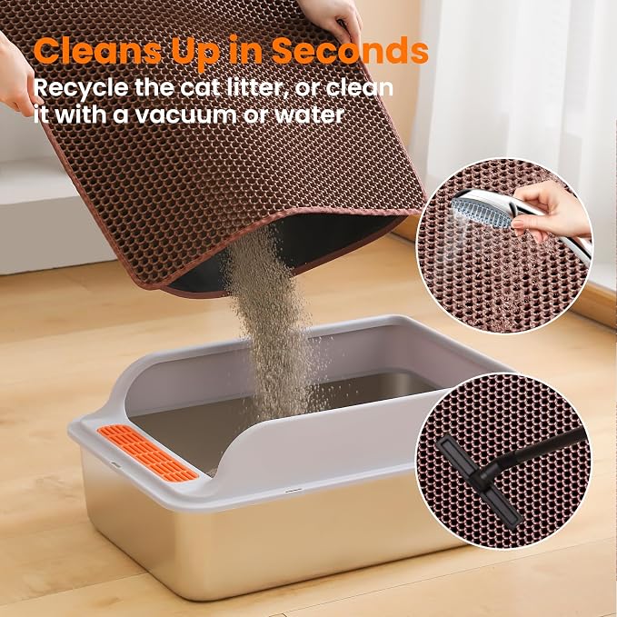 Extra Large Cat Litter Mat, Double Layer Honeycomb, Brown | 30x22”, Reduces Litter Tracking, Easy to Clean, Waterproof, Non-Slip, Soft on Paws, Scratch Resistant, Brown, XL