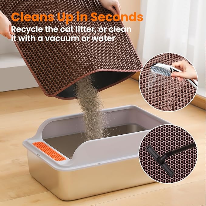 Extra Large Cat Litter Mat XXL, Double Layer Honeycomb, Brown | 46x26”, Reduces Litter Tracking, Easy to Clean, Waterproof, Non-Slip, Soft on Paws, Scratch Resistant, Brown, XXL