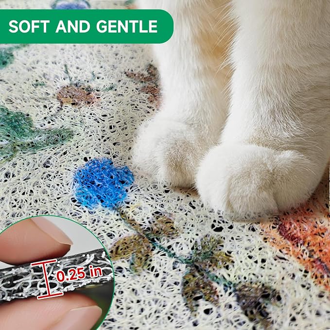 Cat Litter Mat, 35" x 23" Litter Mat, Traps 100% Cat Litter, Non-Slip Litter Box Trapping Mat, Cute Decor Mat, Easy Clean for Scatter Control, Waterproof Urine Protection
