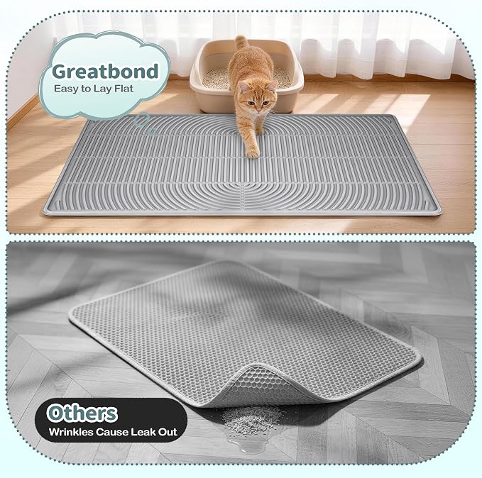 Silicone Cat Litter Mat, 40" x 28" Extra Large Cat Litter Trapping Mat for Litter Box with Raised Edge, Waterproof Cat Litter Tray Mat for Scatter Control, Soft on Kitty Paws, Non-Sip, Easy to Clean