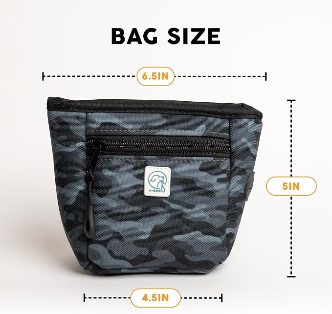 Embark Dog Treat Pouch - Waterproof Training Bag & Portable Water Bowl | Leakproof Treat Bag with Hook, Magnetic Closure, Extra Pocket for Phone & Keys with Poop Bag Outlet For Dogs - Black Camo