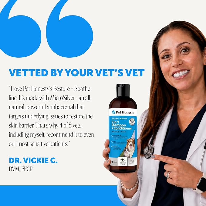 2 in 1 Dog Shampoo and Conditioner - Medicated Cat Shampoo for Itchy Skin Relief, Sensitive Skin Oatmeal Shampoo with Aloe Vera + MicroSilver BG for Hot Spot Treatment, Deodorizing Wash (16oz)