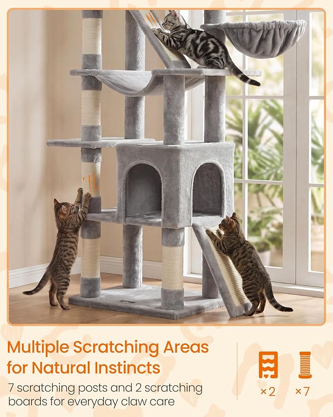 Feandrea Large Cat Tree, 81.1" Tall Sturdy Cat Tower for Indoor, Dove Gray | Sturdy Tall Climbing Tower, Multi-Level Condo for Indoor Cats, Dove Gray, CLAWFY Collection UPCT021G101